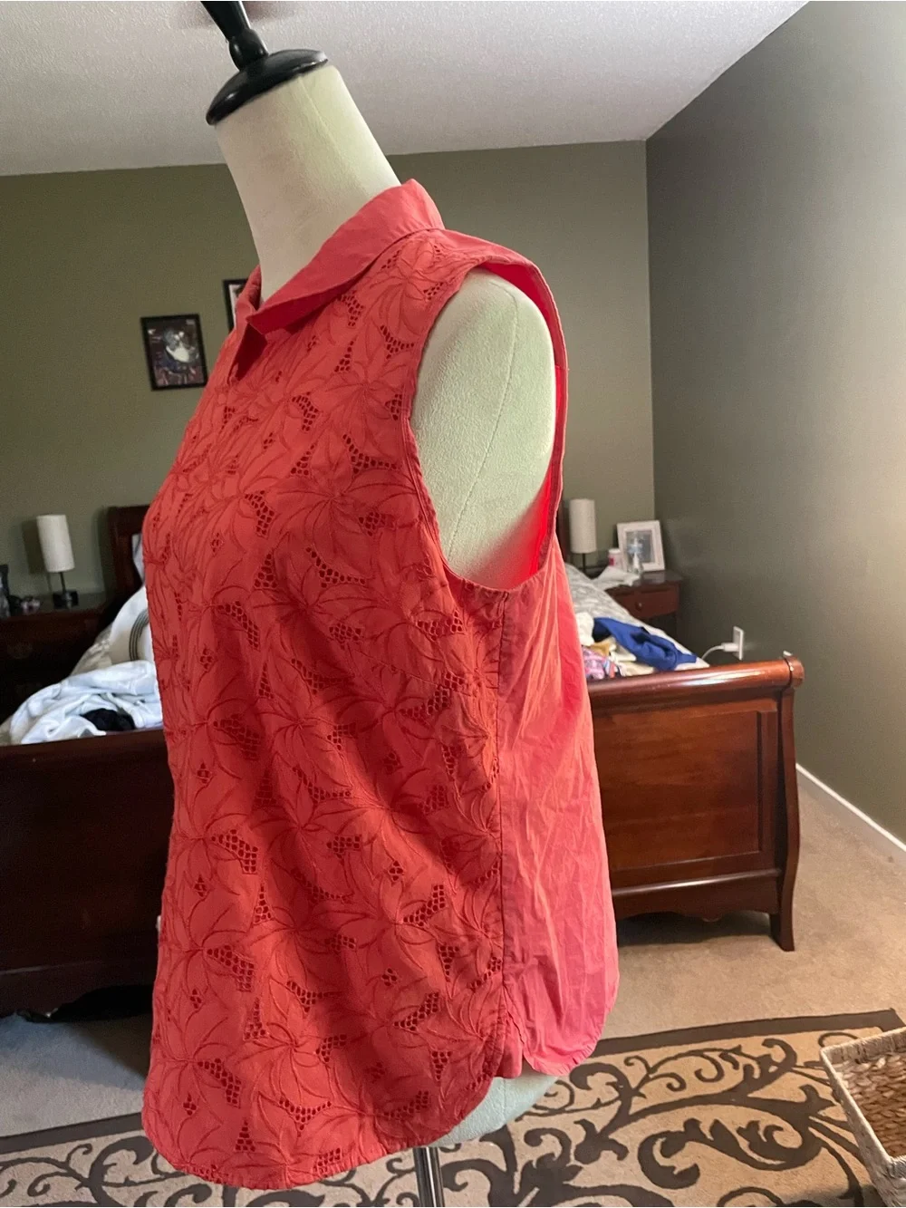 J. Crew Coral Sleeveless Eyelet Collared Blouse